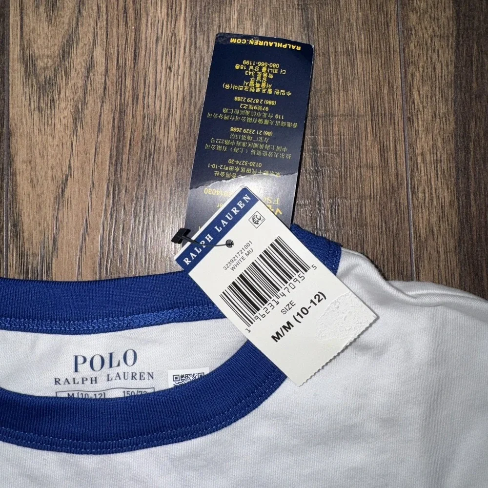 Polo Ralph Lauren White Logo Ringer Classic Fit Crewneck T Shirt Boy's Medium